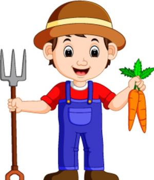 cartoon young farmer holding rake vector asssssss16808810