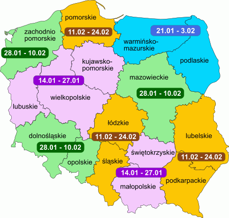 mapa Polski ferie 2019 450px